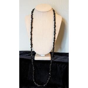 Long Black Chip Stone Bead 35-38" Necklace